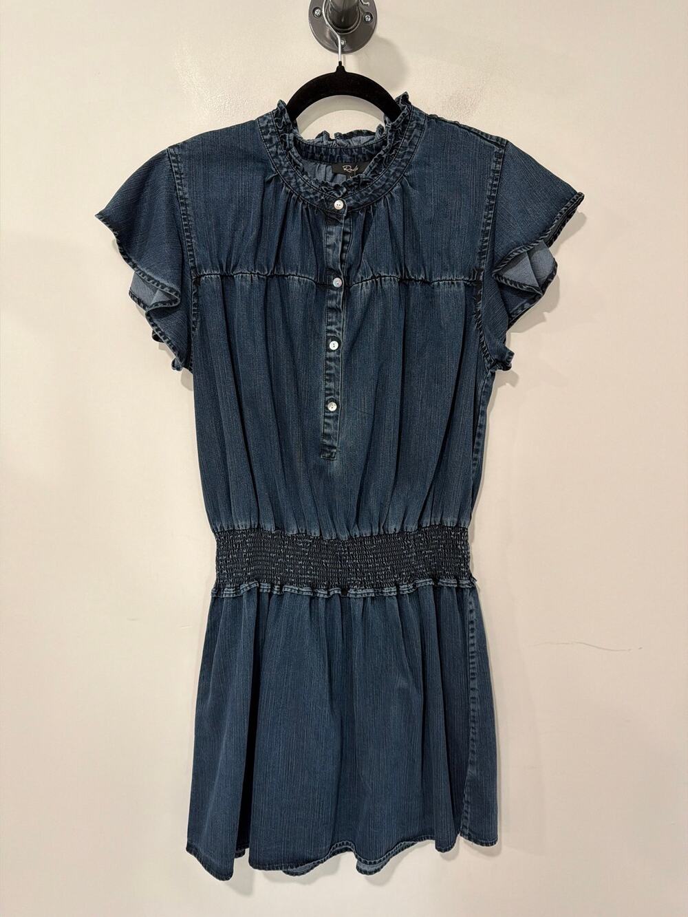 NWT Rails Amina Flutter Sleeve Dress Dark Vintage Denim Blue Smock Waist Size L
